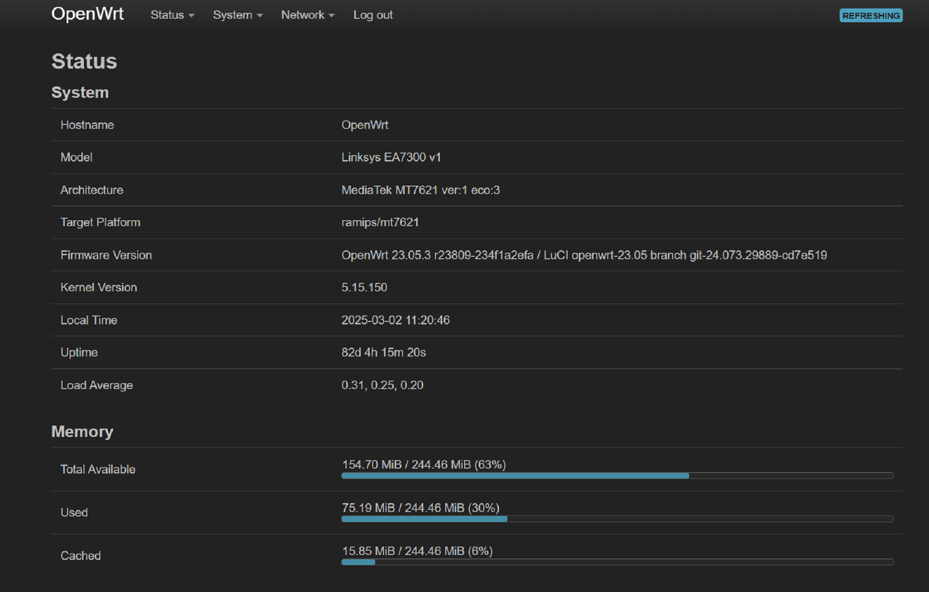 Image of the OpenWRT Web UI